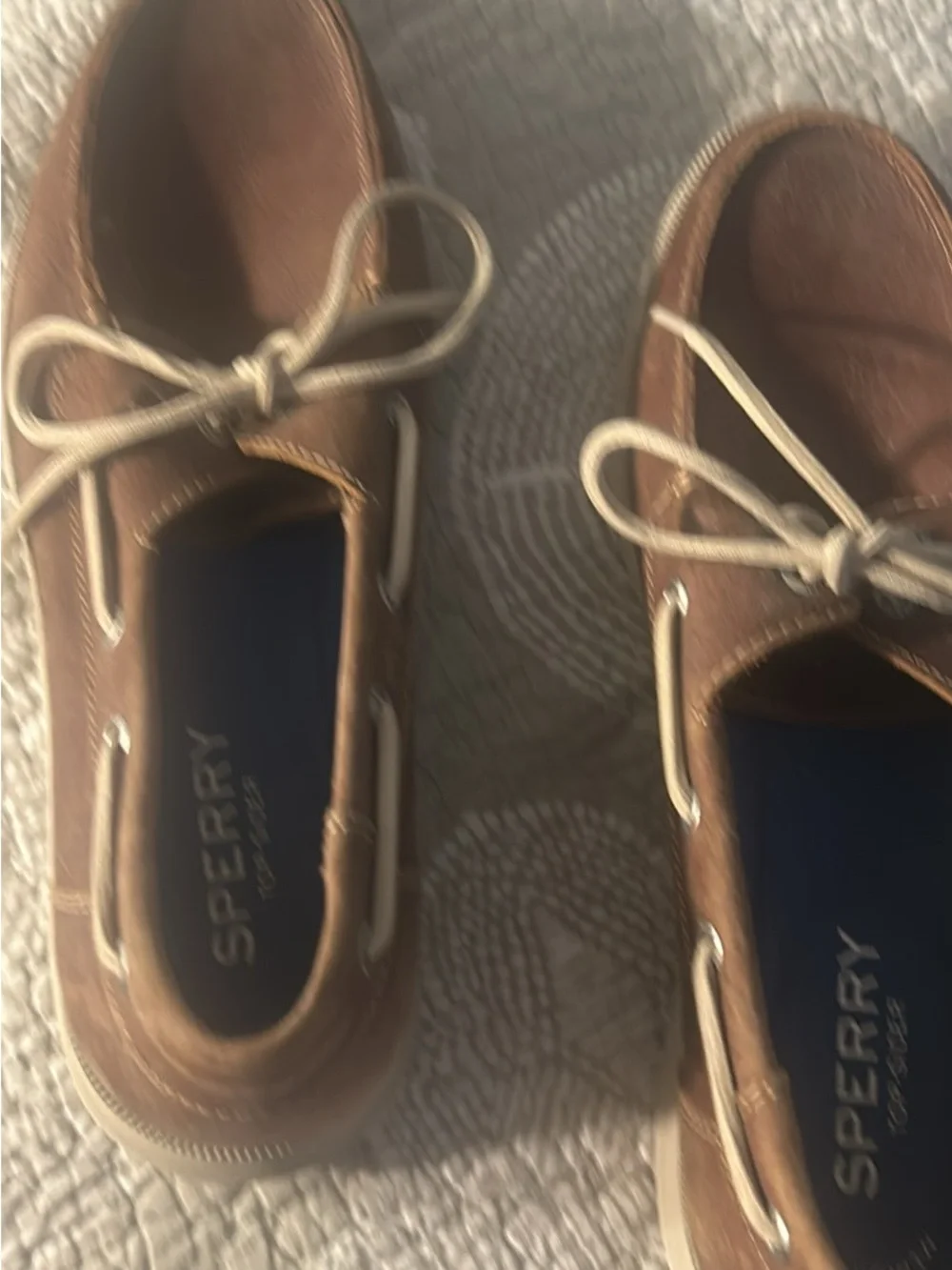 Sperry Brown Leather Boat Shoes with White Laces